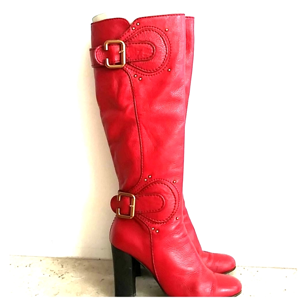 Chloe Leather Super 🔥 Vibrant Red Boots Size 37